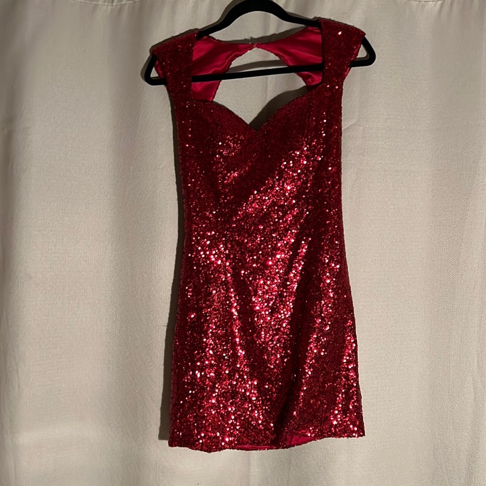 Red sequin mini dress